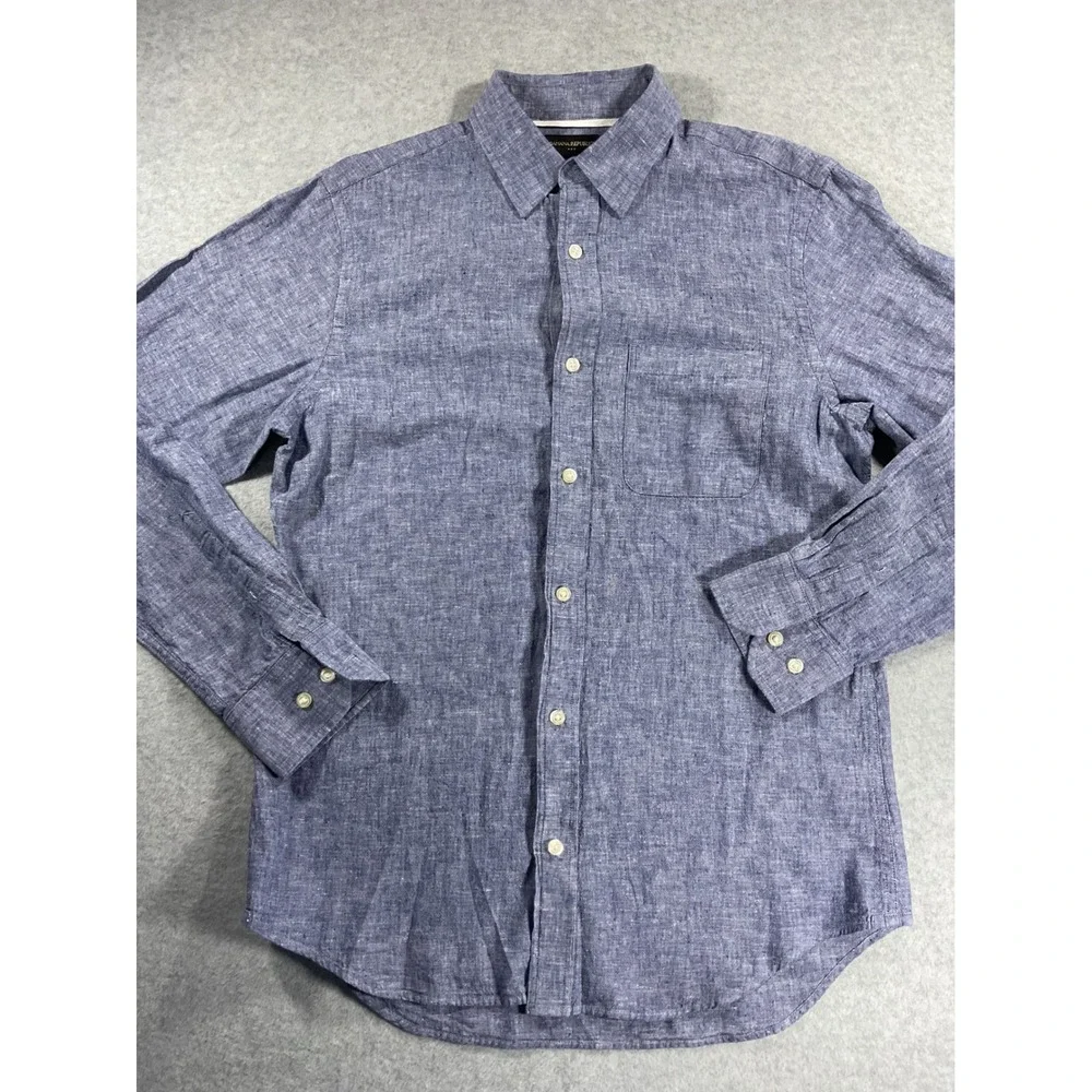 Banana Republic Mens Linen Shirt Long Sleeve Blue Button Down Small 1778